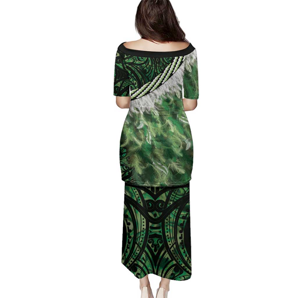 Green Traditional Cloak Aotearoa Family Matching Puletasi and Hawaiian Shirt Maori Paua Shell Korowai Pattern LT14 - Polynesian Pride