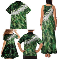 Green Traditional Cloak Aotearoa Family Matching Tank Maxi Dress and Hawaiian Shirt Maori Paua Shell Korowai Pattern LT14 - Polynesian Pride