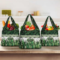 Green Traditional Cloak Aotearoa Grocery Bag Maori Paua Shell Korowai Pattern