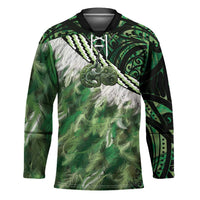 Green Traditional Cloak Aotearoa Hockey Jersey Maori Paua Shell Korowai Pattern - Polynesian Pride