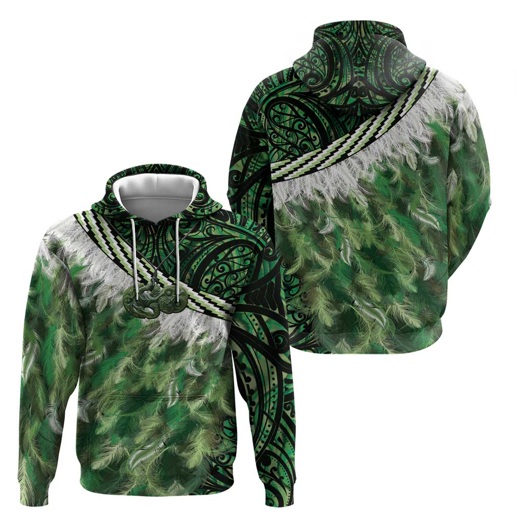 Green Traditional Cloak Aotearoa Hoodie Maori Paua Shell Korowai Pattern