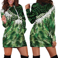 Green Traditional Cloak Aotearoa Hoodie Dress Maori Paua Shell Korowai Pattern