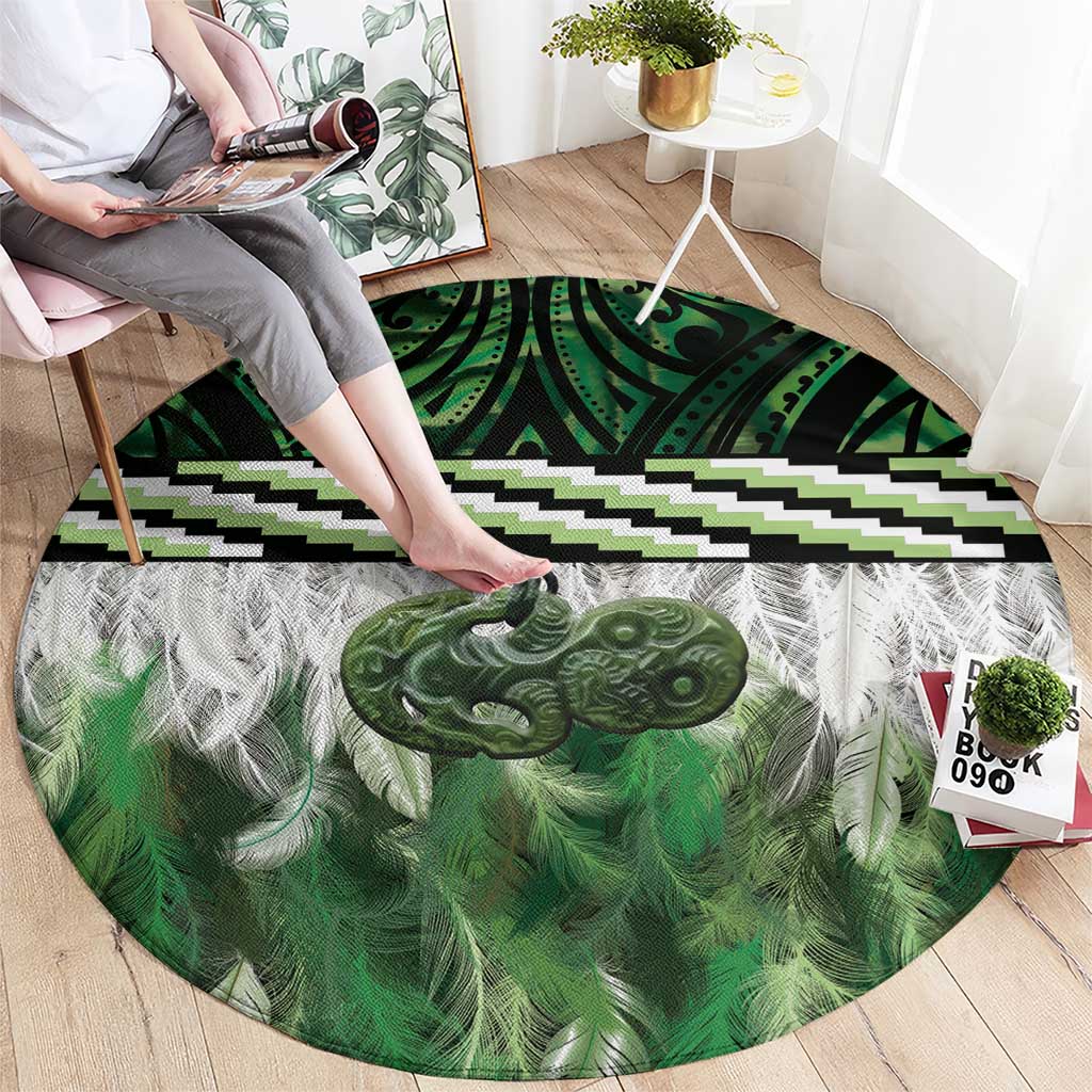 Green Traditional Cloak Aotearoa Round Carpet Maori Paua Shell Korowai Pattern LT14 - Polynesian Pride