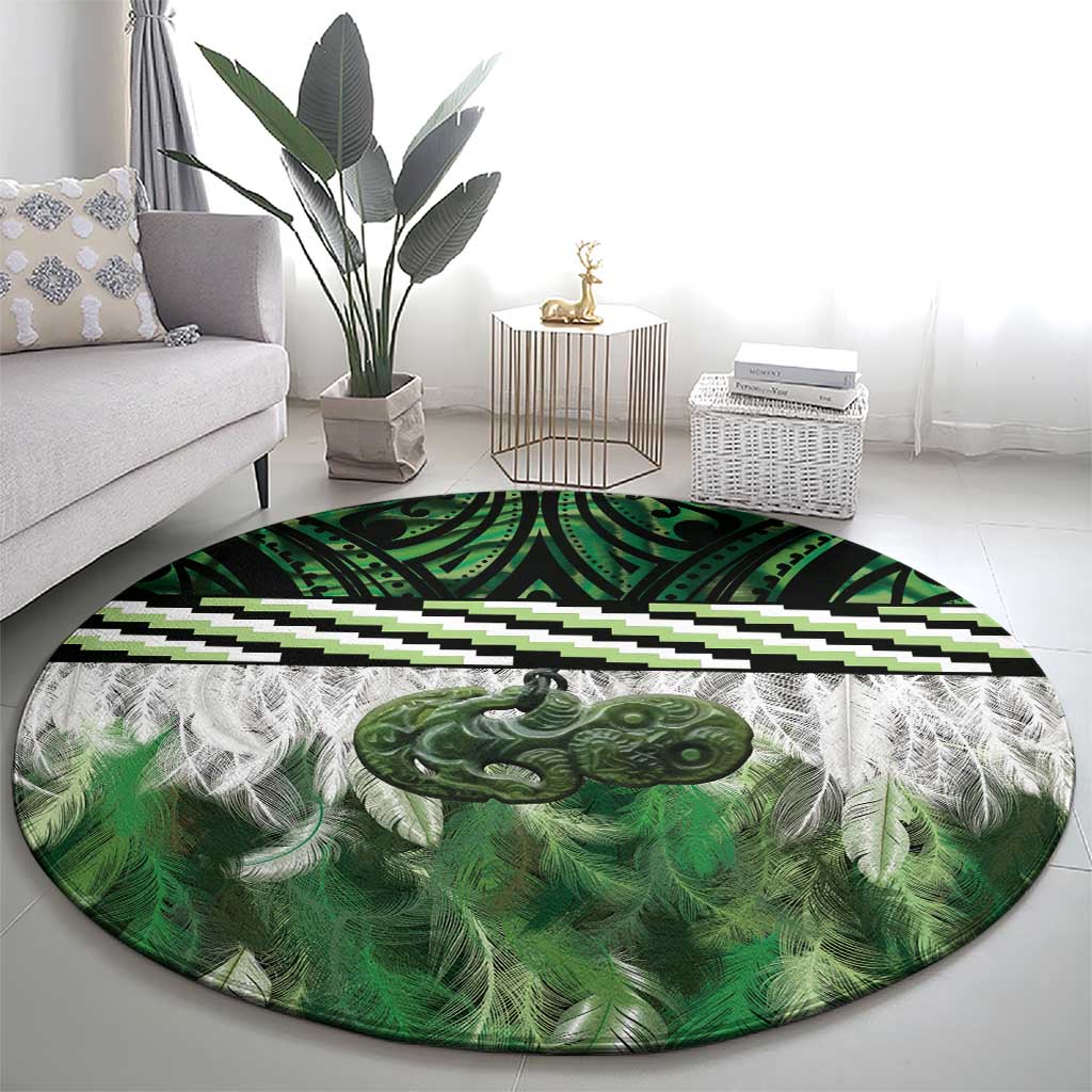 Green Traditional Cloak Aotearoa Round Carpet Maori Paua Shell Korowai Pattern LT14 - Polynesian Pride