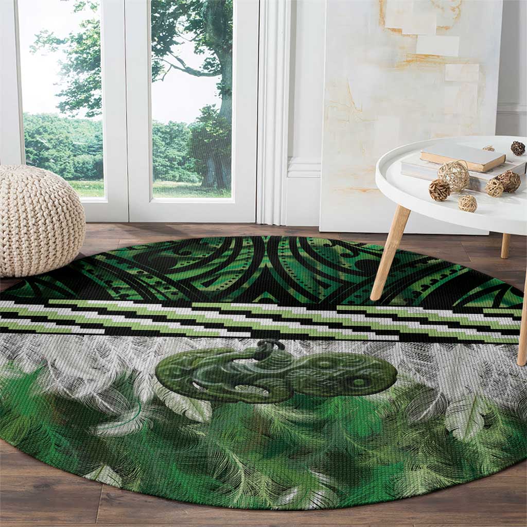 Green Traditional Cloak Aotearoa Round Carpet Maori Paua Shell Korowai Pattern LT14 - Polynesian Pride