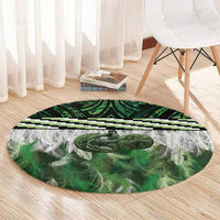 Green Traditional Cloak Aotearoa Round Carpet Maori Paua Shell Korowai Pattern LT14 - Polynesian Pride