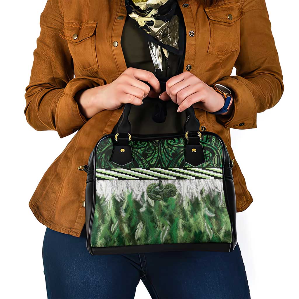 Green Traditional Cloak Aotearoa Shoulder Handbag Maori Paua Shell Korowai Pattern LT14 - Polynesian Pride