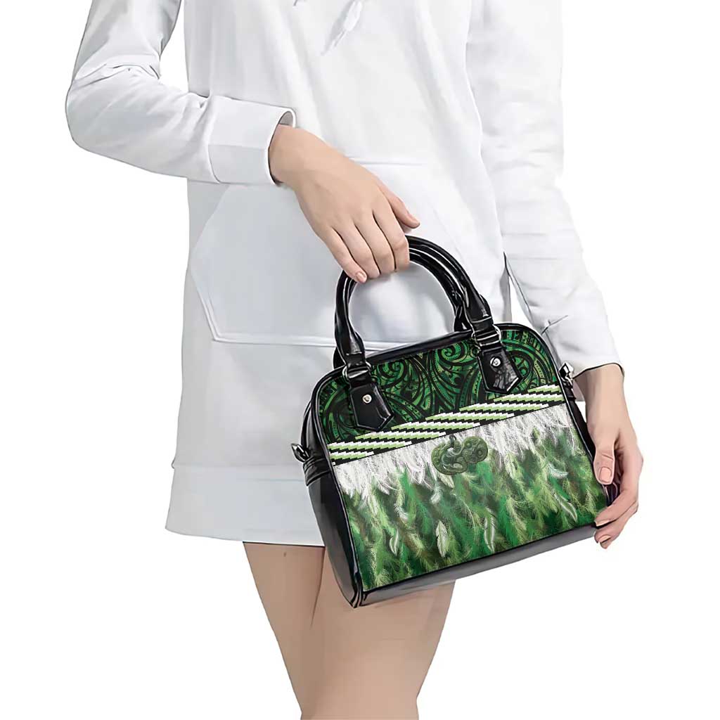 Green Traditional Cloak Aotearoa Shoulder Handbag Maori Paua Shell Korowai Pattern LT14 - Polynesian Pride