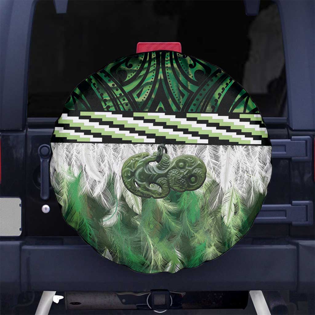 Green Traditional Cloak Aotearoa Spare Tire Cover Maori Paua Shell Korowai Pattern LT14 No hole Green - Polynesian Pride
