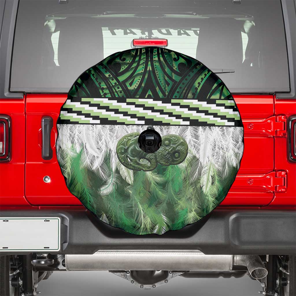 Green Traditional Cloak Aotearoa Spare Tire Cover Maori Paua Shell Korowai Pattern LT14 - Polynesian Pride
