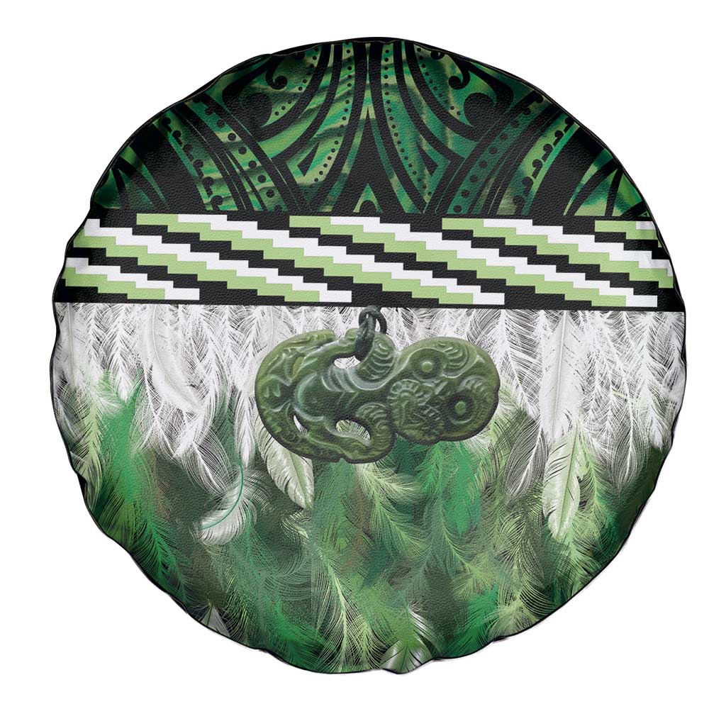 Green Traditional Cloak Aotearoa Spare Tire Cover Maori Paua Shell Korowai Pattern LT14 - Polynesian Pride