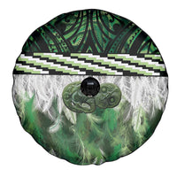 Green Traditional Cloak Aotearoa Spare Tire Cover Maori Paua Shell Korowai Pattern LT14 - Polynesian Pride