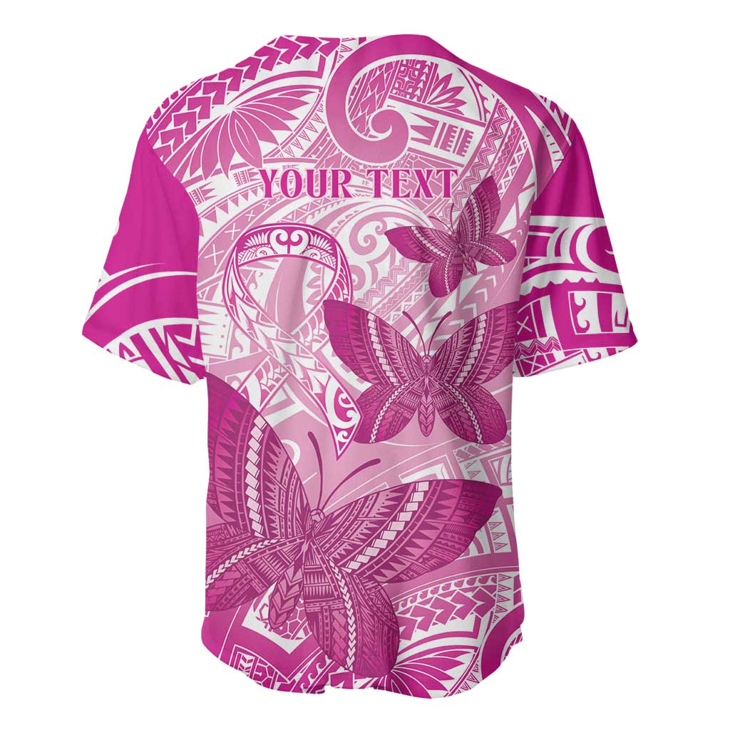 Personalised Polynesia Breast Cancer Awareness Baseball Jersey Think Pink Ribbon Polynesian Butterflies LT14 - Polynesian Pride