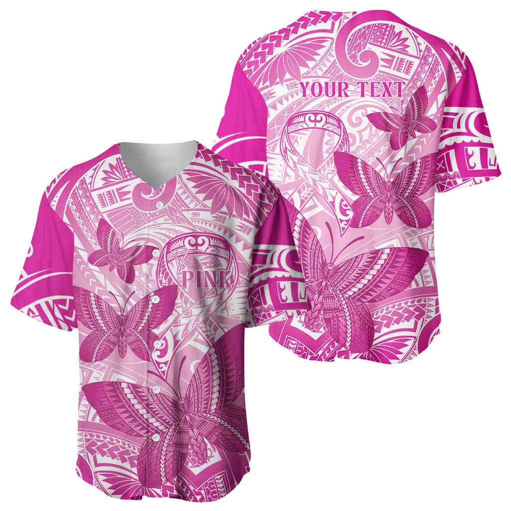 Personalised Polynesia Breast Cancer Awareness Baseball Jersey Think Pink Ribbon Polynesian Butterflies LT14 - Polynesian Pride