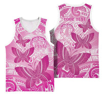 Personalised Polynesia Breast Cancer Awareness Basketball Jersey Think Pink Ribbon Polynesian Butterflies