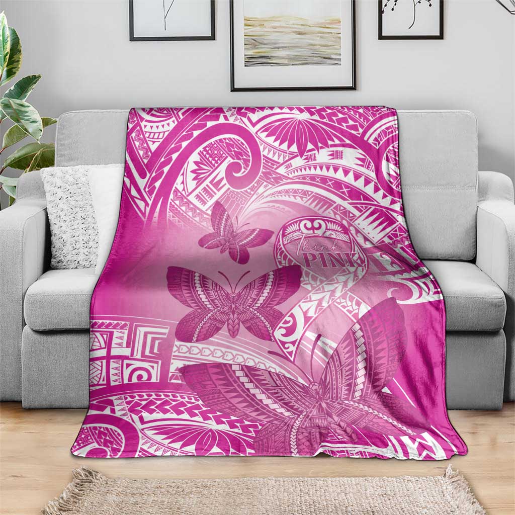 Polynesia Breast Cancer Awareness Blanket Think Pink Ribbon Polynesian Butterflies