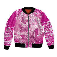Personalised Polynesia Breast Cancer Awareness Bomber Jacket Think Pink Ribbon Polynesian Butterflies