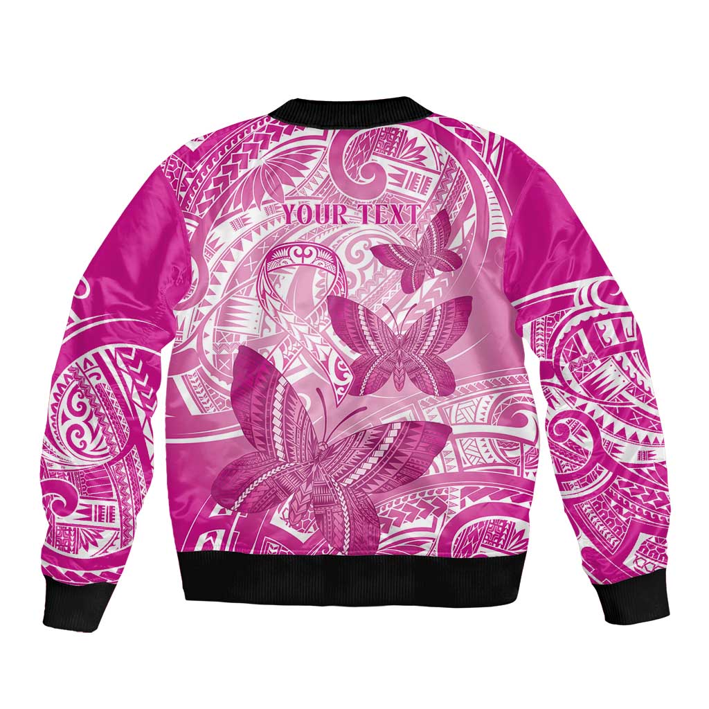 Personalised Polynesia Breast Cancer Awareness Bomber Jacket Think Pink Ribbon Polynesian Butterflies