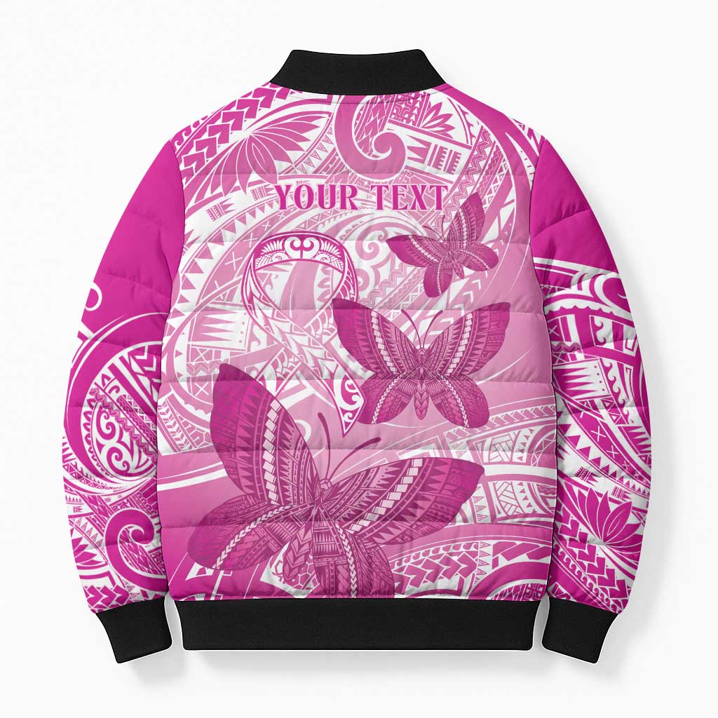 Personalised Polynesia Breast Cancer Awareness Bomber Puffer Jacket Think Pink Ribbon Polynesian Butterflies