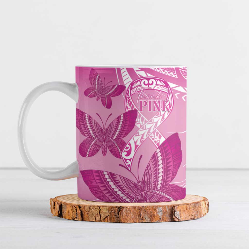 Personalised Polynesia Breast Cancer Awareness Ceramic Mug Think Pink Ribbon Polynesian Butterflies