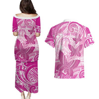 Personalised Polynesia Breast Cancer Awareness Couples Matching Puletasi and Hawaiian Shirt Think Pink Ribbon Polynesian Butterflies LT14 - Polynesian Pride