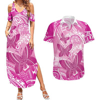 Personalised Polynesia Breast Cancer Awareness Couples Matching Summer Maxi Dress and Hawaiian Shirt Think Pink Ribbon Polynesian Butterflies LT14 Pink - Polynesian Pride