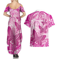 Personalised Polynesia Breast Cancer Awareness Couples Matching Summer Maxi Dress and Hawaiian Shirt Think Pink Ribbon Polynesian Butterflies LT14 - Polynesian Pride