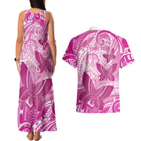 Personalised Polynesia Breast Cancer Awareness Couples Matching Tank Maxi Dress and Hawaiian Shirt Think Pink Ribbon Polynesian Butterflies LT14 - Polynesian Pride