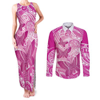 Personalised Polynesia Breast Cancer Awareness Couples Matching Tank Maxi Dress and Long Sleeve Button Shirt Think Pink Ribbon Polynesian Butterflies LT14 Pink - Polynesian Pride