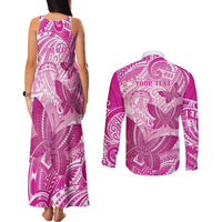Personalised Polynesia Breast Cancer Awareness Couples Matching Tank Maxi Dress and Long Sleeve Button Shirt Think Pink Ribbon Polynesian Butterflies LT14 - Polynesian Pride