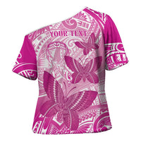 Personalised Polynesia Breast Cancer Awareness Cross Shoulder Shirt Think Pink Ribbon Polynesian Butterflies