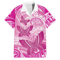 Personalised Polynesia Breast Cancer Awareness Family Matching Long Sleeve Bodycon Dress and Hawaiian Shirt Think Pink Ribbon Polynesian Butterflies LT14 Dad's Shirt - Short Sleeve Pink - Polynesian Pride