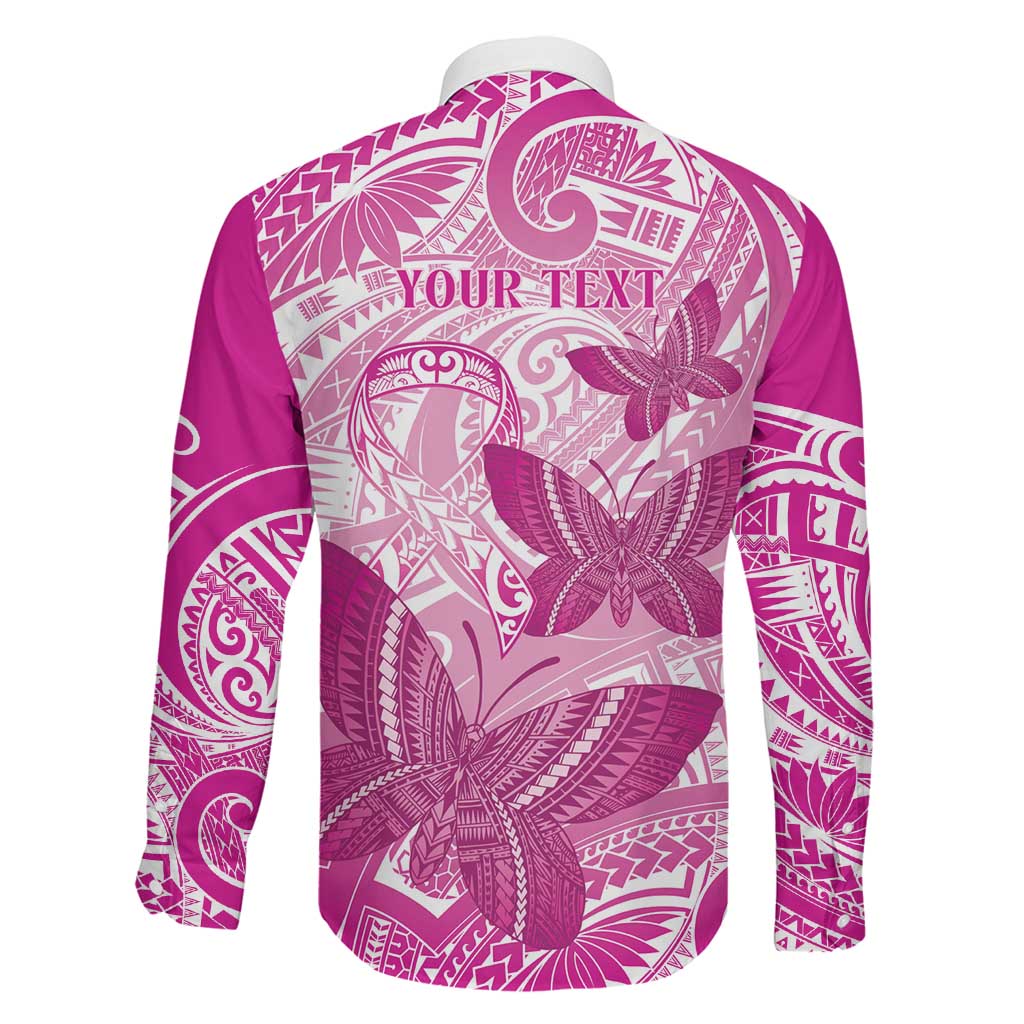 Personalised Polynesia Breast Cancer Awareness Family Matching Long Sleeve Bodycon Dress and Hawaiian Shirt Think Pink Ribbon Polynesian Butterflies LT14 - Polynesian Pride