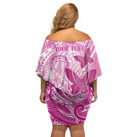 Personalised Polynesia Breast Cancer Awareness Family Matching Off Shoulder Short Dress and Hawaiian Shirt Think Pink Ribbon Polynesian Butterflies LT14 - Polynesian Pride