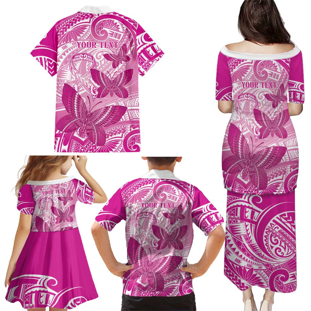 Personalised Polynesia Breast Cancer Awareness Family Matching Puletasi and Hawaiian Shirt Think Pink Ribbon Polynesian Butterflies LT14 - Polynesian Pride