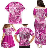 Personalised Polynesia Breast Cancer Awareness Family Matching Puletasi and Hawaiian Shirt Think Pink Ribbon Polynesian Butterflies LT14 - Polynesian Pride