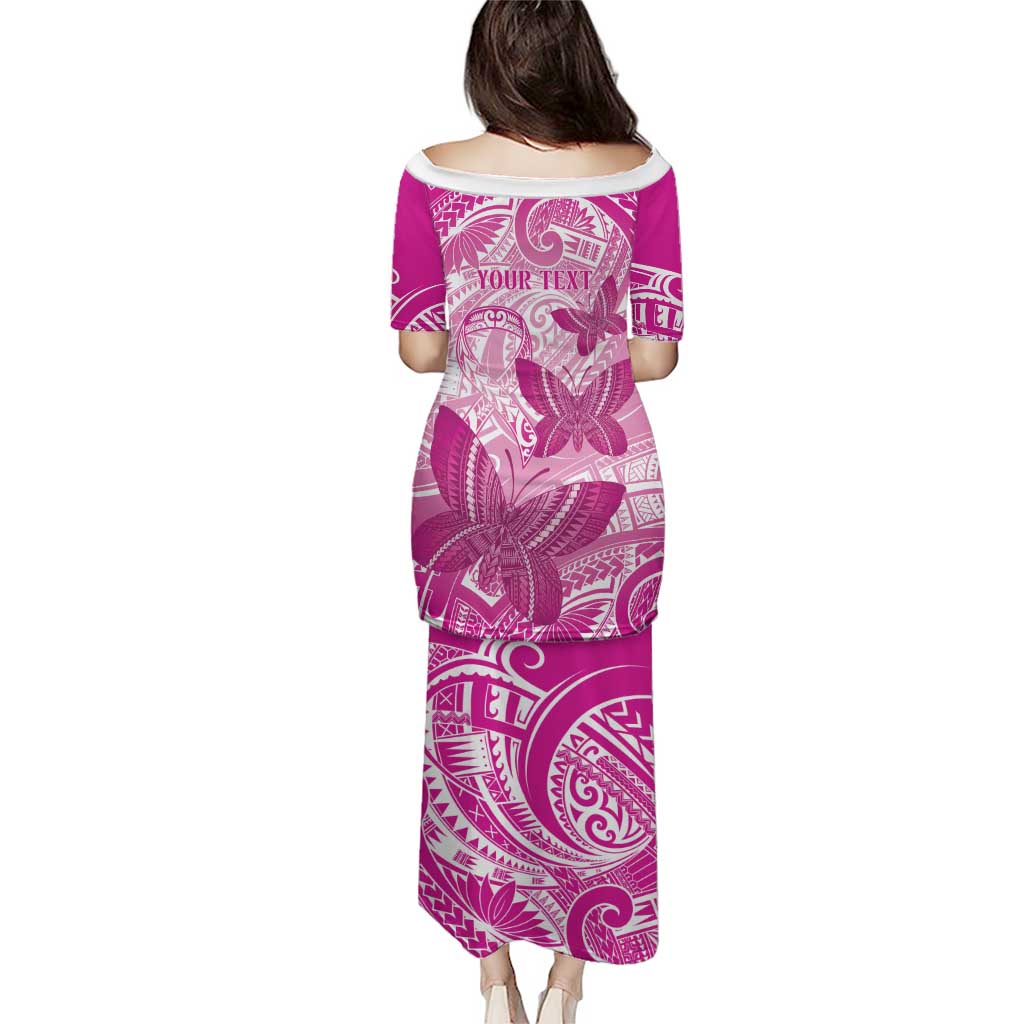 Personalised Polynesia Breast Cancer Awareness Family Matching Puletasi and Hawaiian Shirt Think Pink Ribbon Polynesian Butterflies LT14 - Polynesian Pride