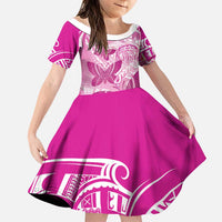 Personalised Polynesia Breast Cancer Awareness Family Matching Summer Maxi Dress and Hawaiian Shirt Think Pink Ribbon Polynesian Butterflies LT14 Daughter's Dress Pink - Polynesian Pride