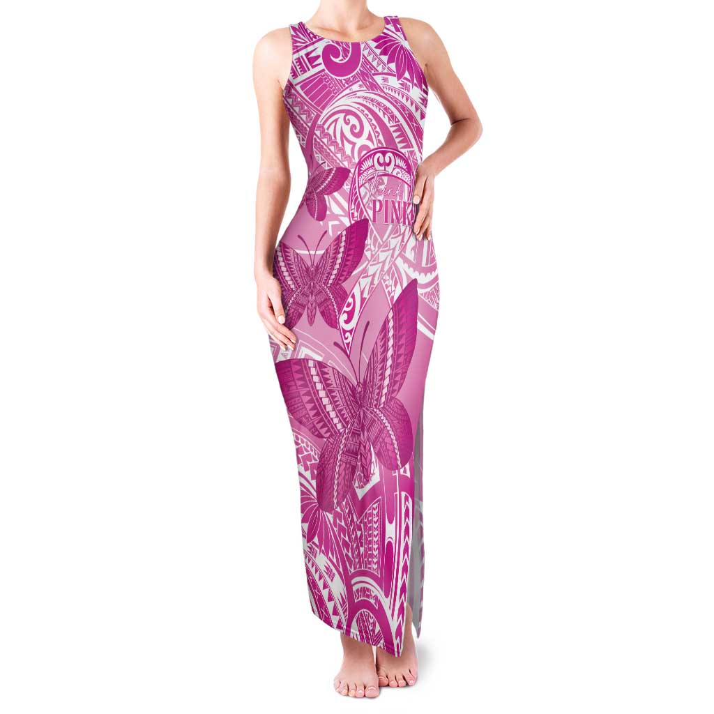 Personalised Polynesia Breast Cancer Awareness Family Matching Tank Maxi Dress and Hawaiian Shirt Think Pink Ribbon Polynesian Butterflies LT14 Mom's Dress Pink - Polynesian Pride