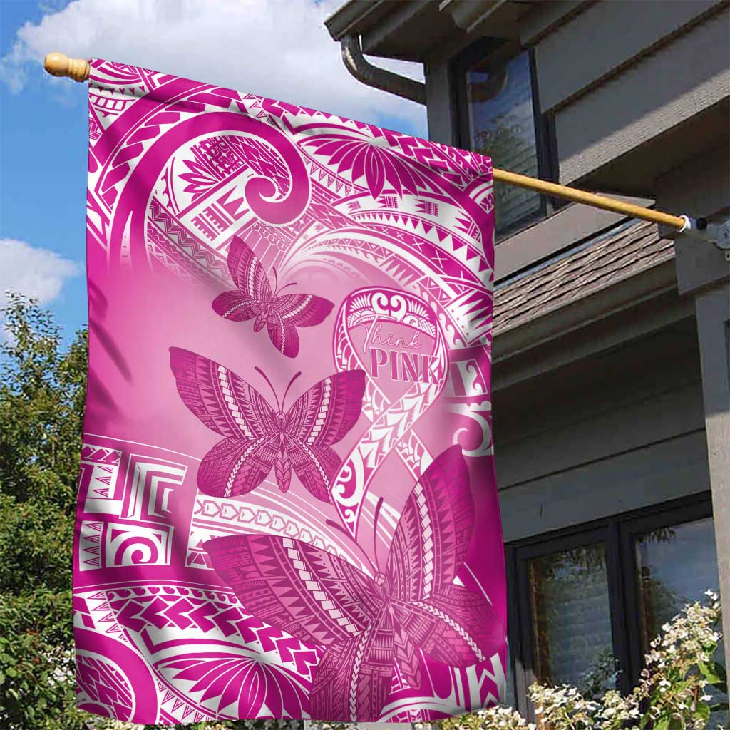 Polynesia Breast Cancer Awareness Garden Flag Think Pink Ribbon Polynesian Butterflies