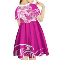 Personalised Polynesia Breast Cancer Awareness Kid Short Sleeve Dress Think Pink Ribbon Polynesian Butterflies