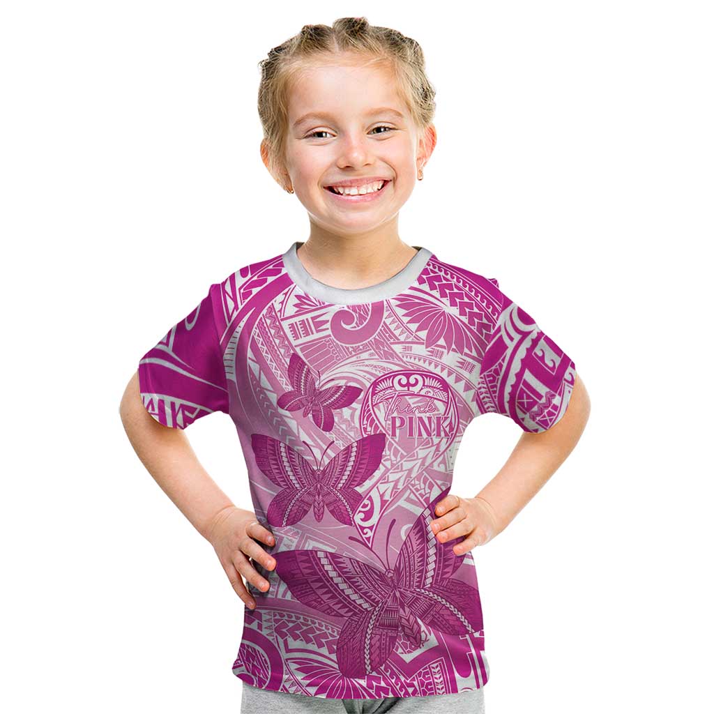 Personalised Polynesia Breast Cancer Awareness Kid T Shirt Think Pink Ribbon Polynesian Butterflies LT14 Pink - Polynesian Pride
