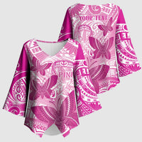 Personalised Polynesia Breast Cancer Awareness Kimono Sleeve Blouse Think Pink Ribbon Polynesian Butterflies