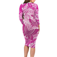 Personalised Polynesia Breast Cancer Awareness Long Sleeve Bodycon Dress Think Pink Ribbon Polynesian Butterflies