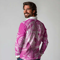 Personalised Polynesia Breast Cancer Awareness Long Sleeve Polo Shirt Think Pink Ribbon Polynesian Butterflies