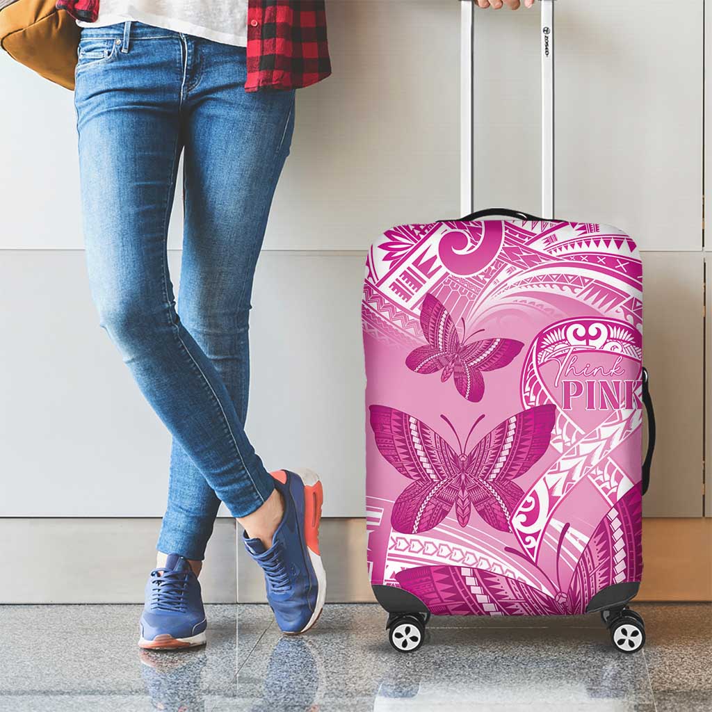 Polynesia Breast Cancer Awareness Luggage Cover Think Pink Ribbon Polynesian Butterflies