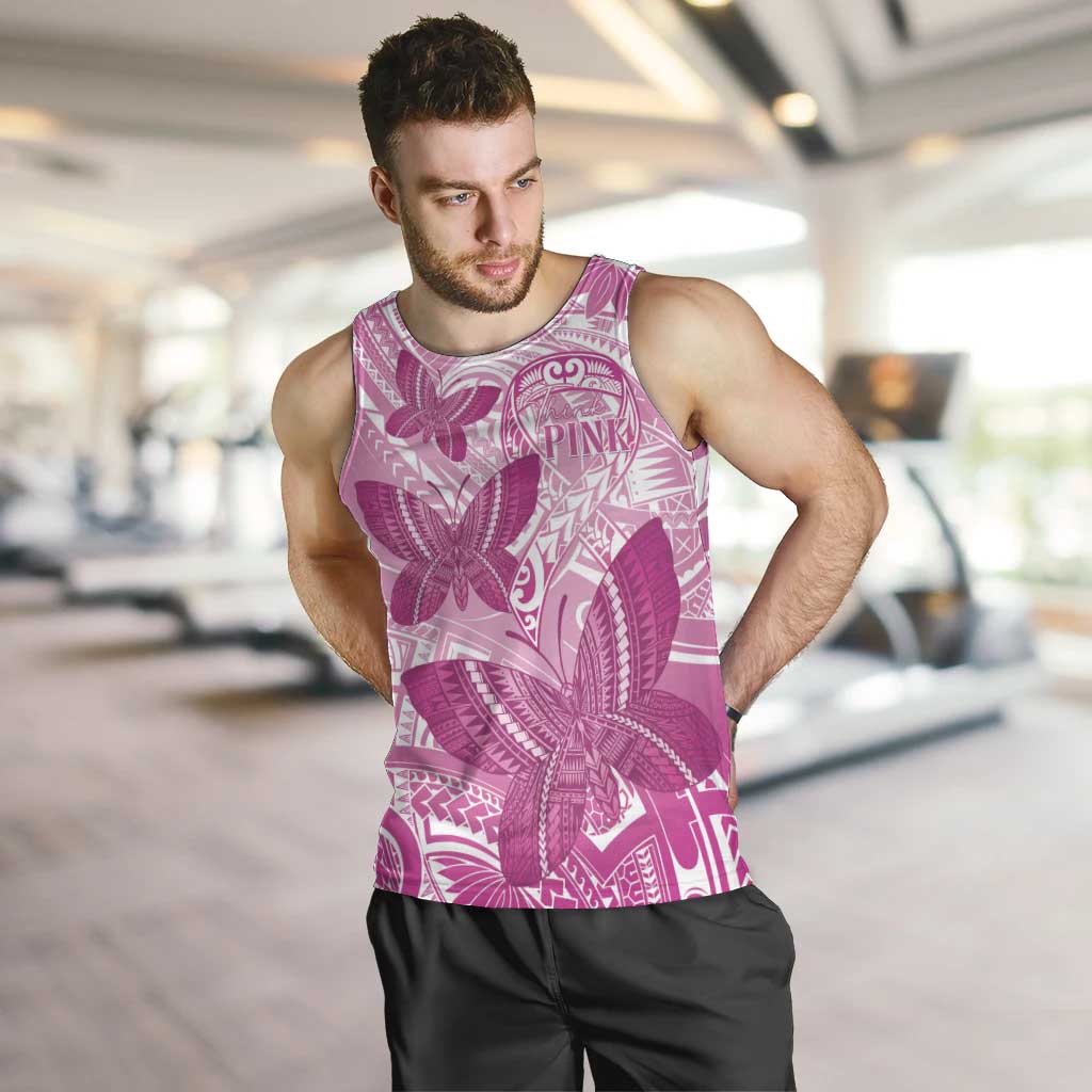 Personalised Polynesia Breast Cancer Awareness Men Tank Top Think Pink Ribbon Polynesian Butterflies