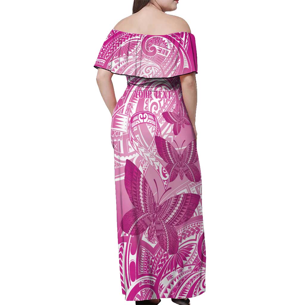 Personalised Polynesia Breast Cancer Awareness Off Shoulder Maxi Dress Think Pink Ribbon Polynesian Butterflies