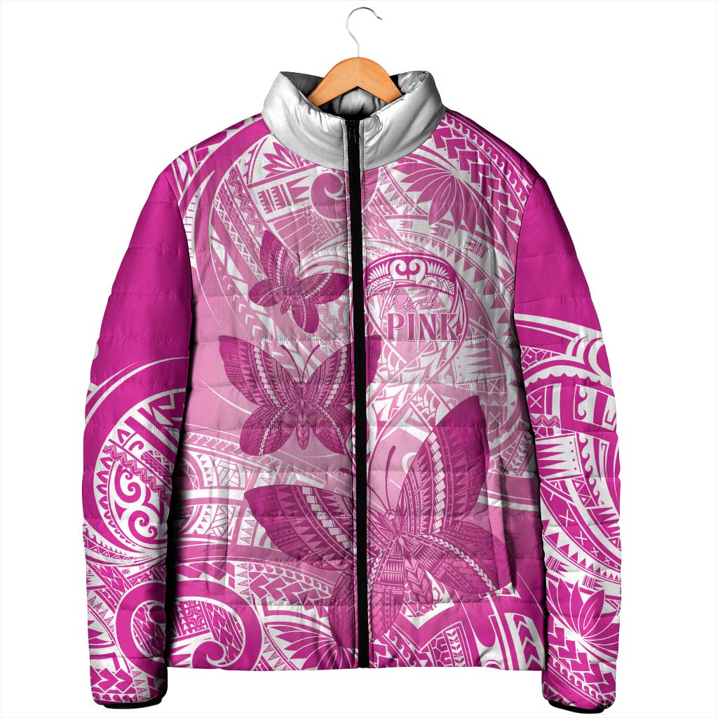 Personalised Polynesia Breast Cancer Awareness Padded Jacket Think Pink Ribbon Polynesian Butterflies LT14 - Polynesian Pride