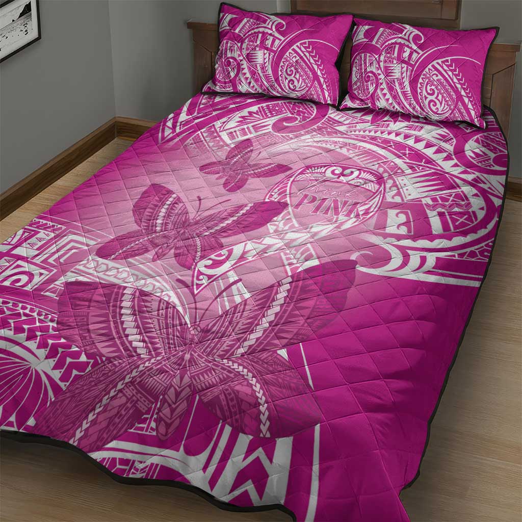 Polynesia Breast Cancer Awareness Quilt Bed Set Think Pink Ribbon Polynesian Butterflies